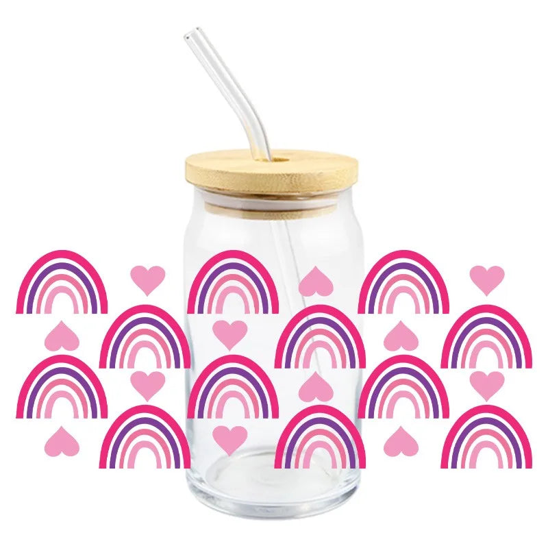 Valentine's Day Design UV DTF 3D Transfer Sticker Wraps Cup Durable Waterproof Love For 16 OZ Libbey Glass Mug Cup Decals
