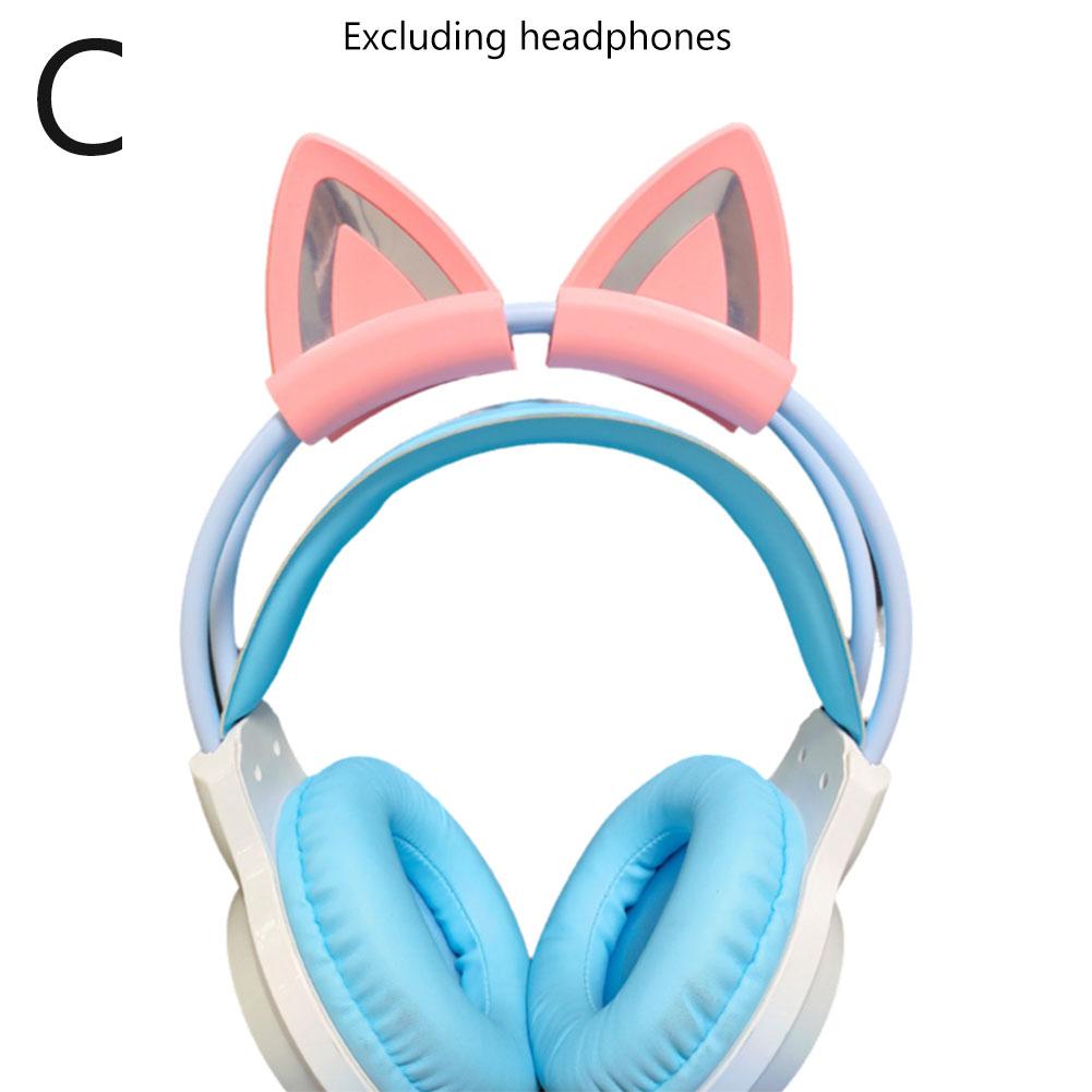 Attaches pour casque avec oreilles de chat en silicone rose pastel et bleu clair, avec des oreillettes souples et rembourrées, conçues pour un usage audio confortable