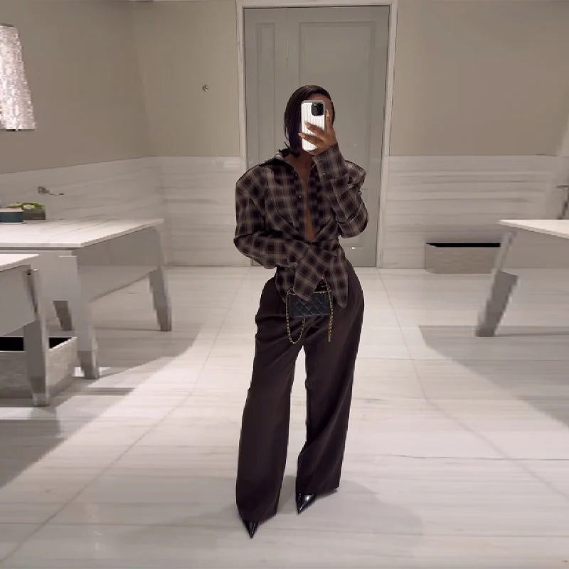 Women Chic Design Sense Plaid Shirt Fashion Casual Waist Cinched Slim Fit Long Sleeved Sexy Shirts  Autumn Stylish Women Tops