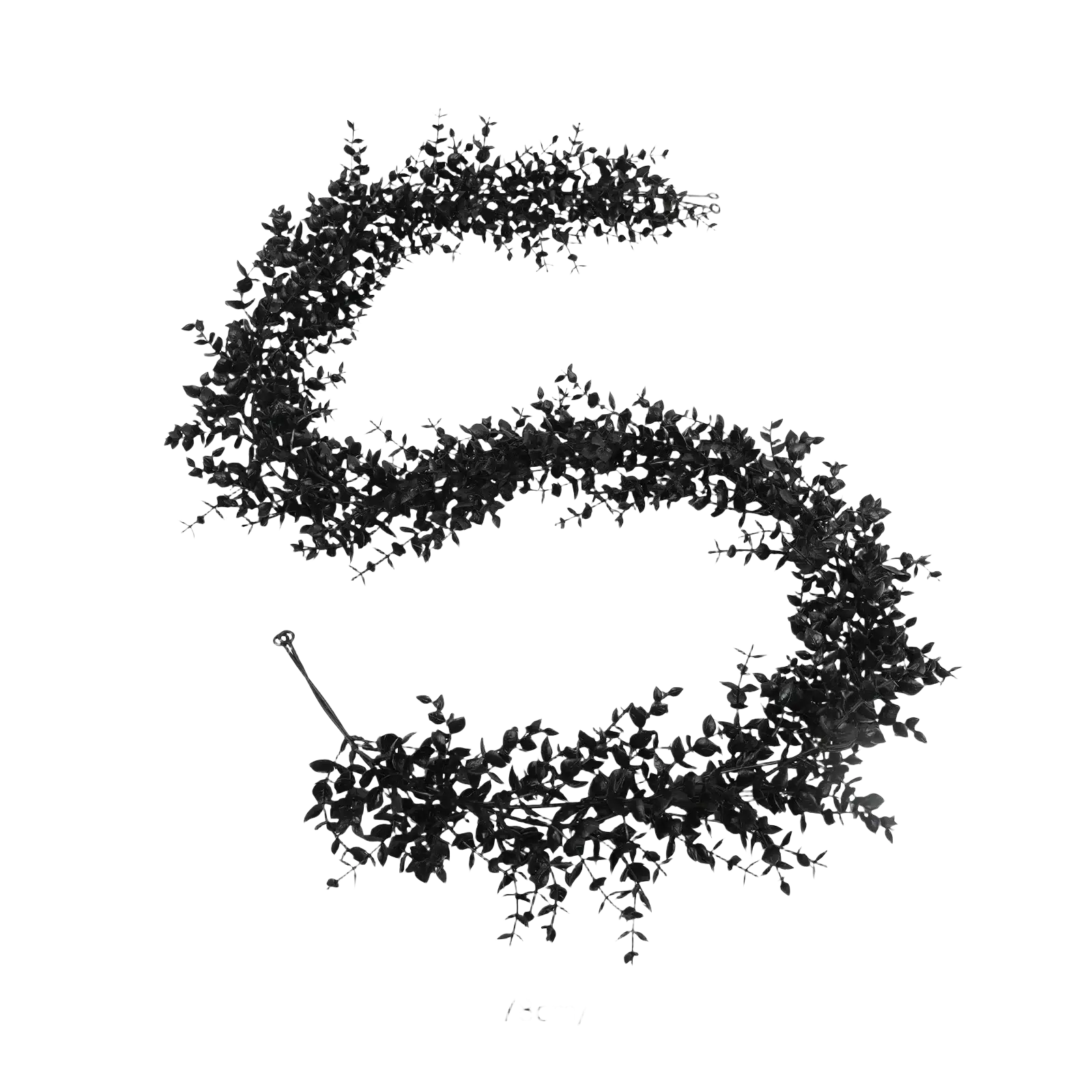Una guirnalda negra con forma de letra S frondosa mostrada de frente como parte de las decoraciones de Halloween de 70 pulgadas de la colección negra.