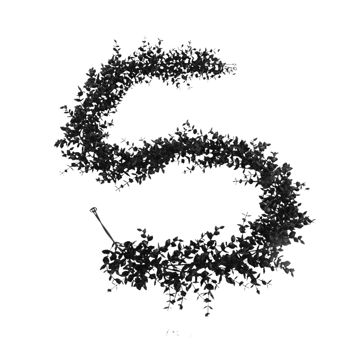 Black garland with dense artificial eucalyptus leaves in a curved design for 70in Halloween decorations black display