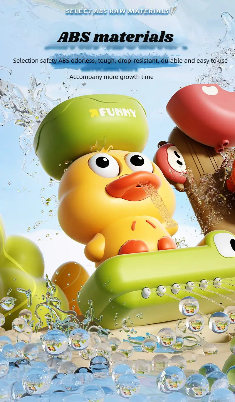 「duck waterwheel bath toy suction cup kids tub set」のお子様用バスタブ使用向けに、absプラスチックで作られた、緑の帽子と赤いくちばしを備えた黄色いアヒル型バストイで、吸盤付きです。