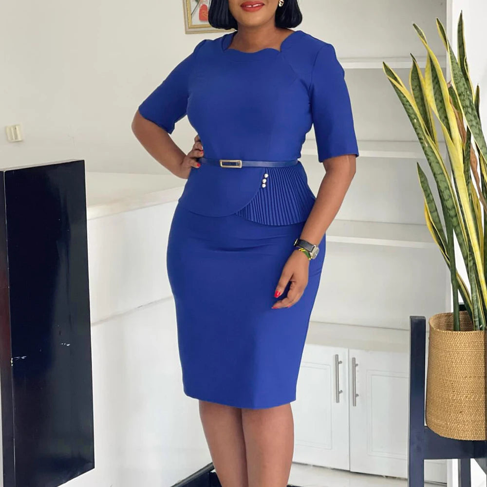 Office Dresses for Ladies 2026 Latest Summer Simple Elegant Half Sleeve Formal Church Dress Women Knee Length Pencil Peplum Dres