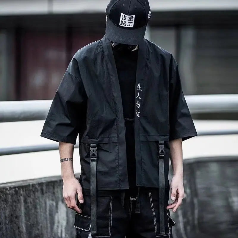 Trendy Summer Men Loose Trench Coat Punk Safari Hip Hop Style Workwear Tops Black Korean Streetwear Male Casual Oversize Jacket