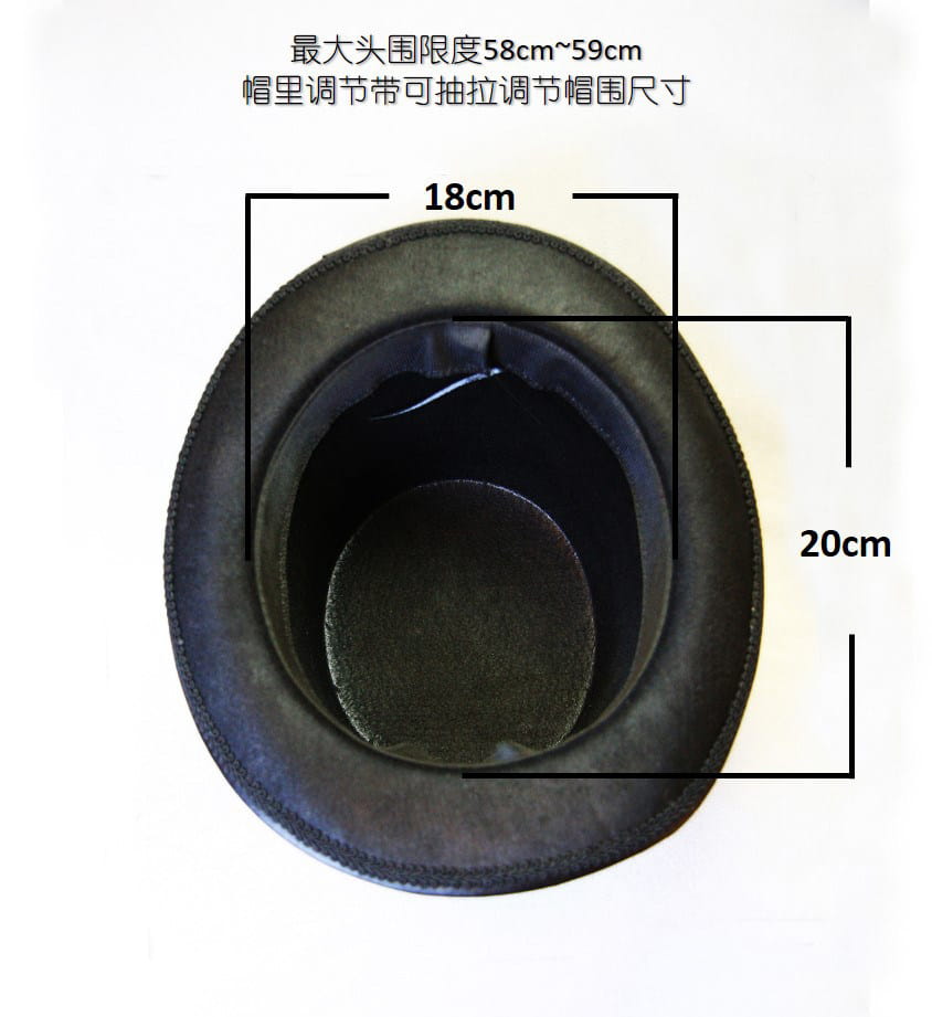 Black steampunk top hat with goggles and gears featuring a smooth slightly textured exterior and an adjustable inner band for sizing.