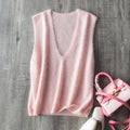 Women Fleece Wool Sweater Vest,Autumn Winter V-neck 4%Cashmere 91%Wool Blend, Knitted Pullover Tops