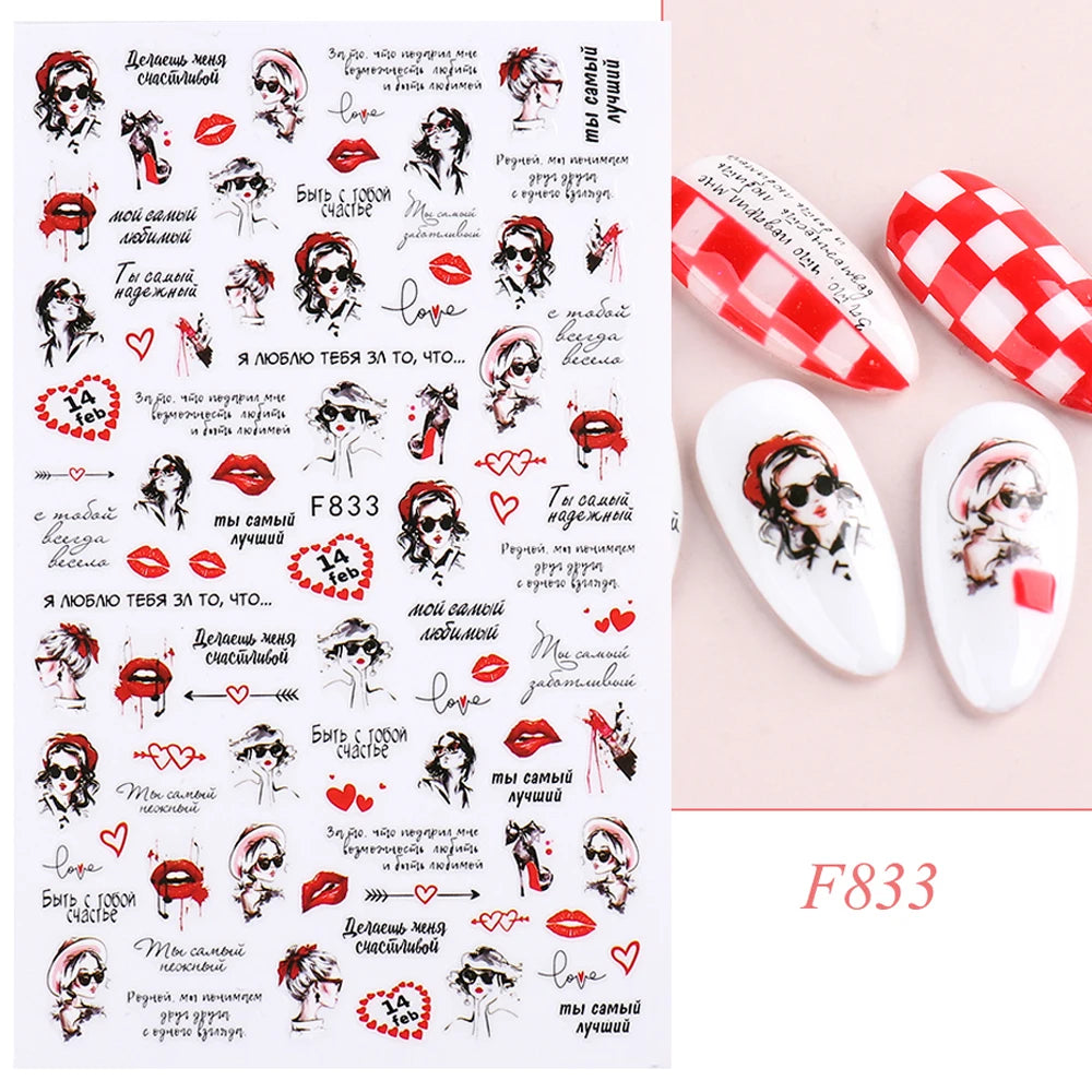 Valentine's Day sexy girl flower love nail stickers, easy to apply nail stickers, DIY makeup for holidays, parties, and weddings