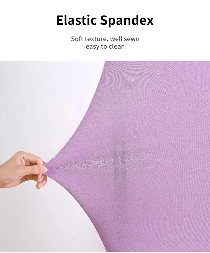 a soft lavender-colored elastic spandex fabric with a fine textured weave shown as the back side of the pink bear chiara arch backdrop for baby shower