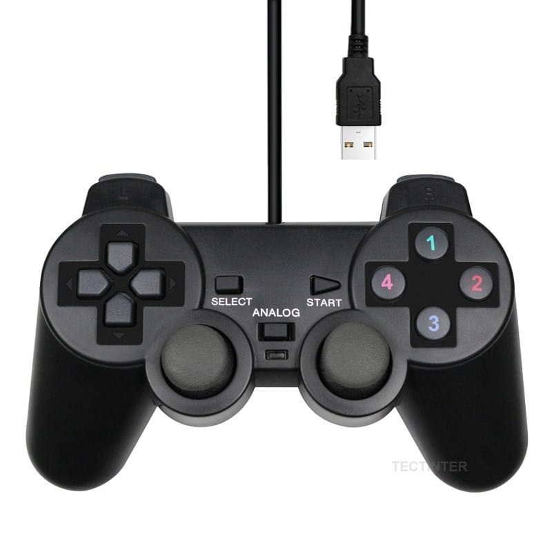 Mando de juego para PC con cable USB de plástico negro, con botones de colores numerados y cable USB, diseñado para admitir juegos de Steam y grandes juegos en 3D para juegos retro.