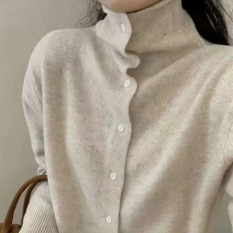 Women's 100% Wool Soft and Warm High-Neck Pullover Sweater, 2025 Autumn/Winter Knitted Cardigan Top