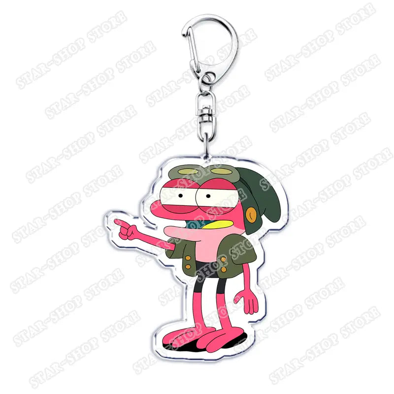 pink and green amphibia anime acrylic cartoon keychain with silver metal clasp for keys or accessories