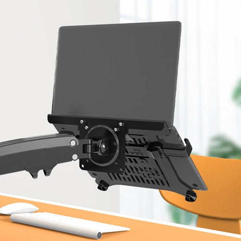 Schwarzer verstellbarer Laptoparm mit elegantem, gelenkigem Design zur ergonomischen Unterstützung in der D-Mount-Laptop-Tischhalterung, Ständer, für 10 bis 17 Zoll-Laptops