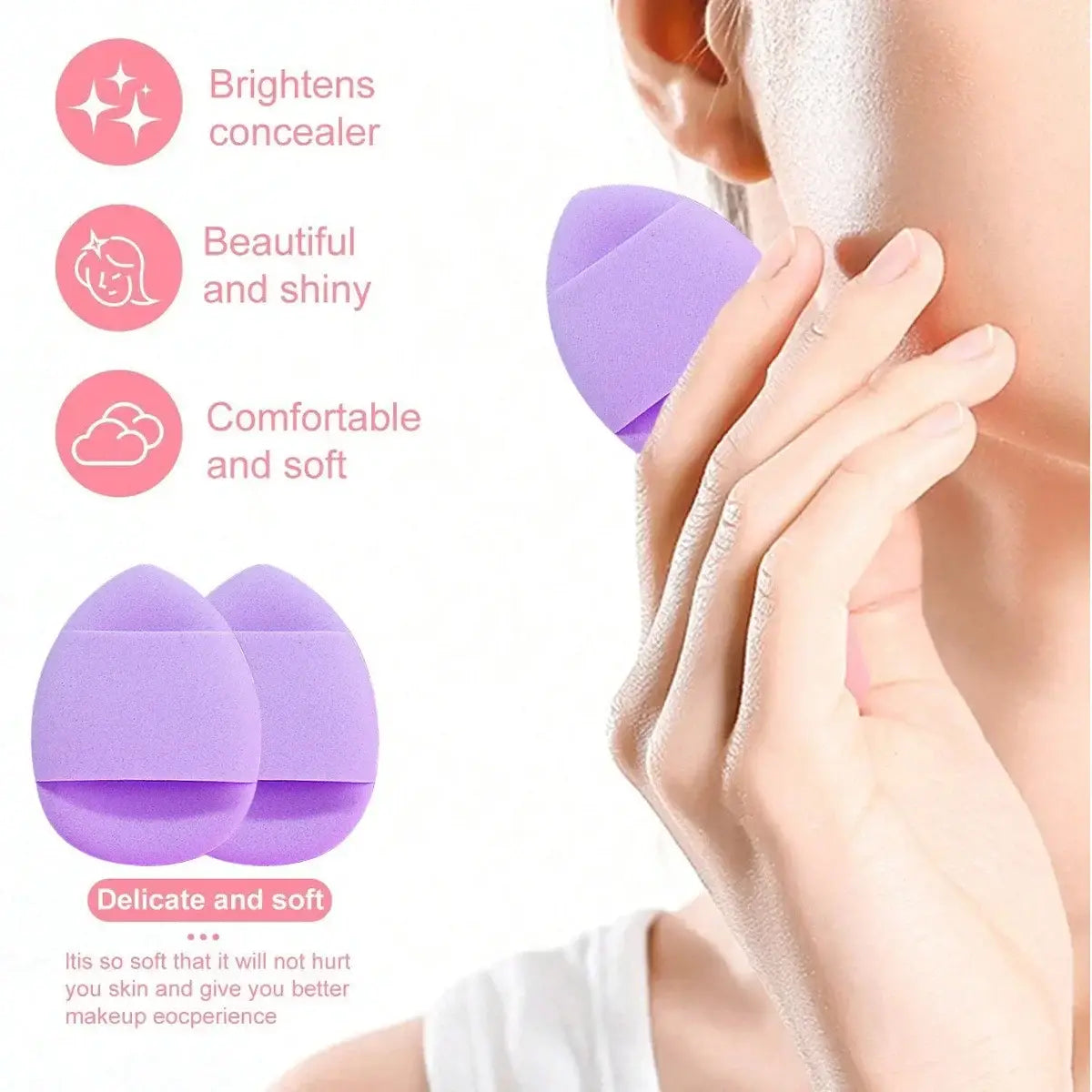 Éponge de maquillage pourpre en forme d’œuf à texture poreuse douce incluse dans un ensemble de pinceaux et d’éponges de maquillage de 33 pièces, avec des poils en nylon comme matière des pinceaux, pour estomper les correcteurs et obtenir une finition éclatante