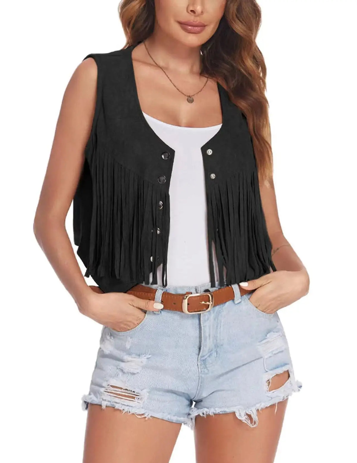 Elegant Women's Evening Dresses Short Fringe Vest Button Design Slim Fit Formal Party Wear