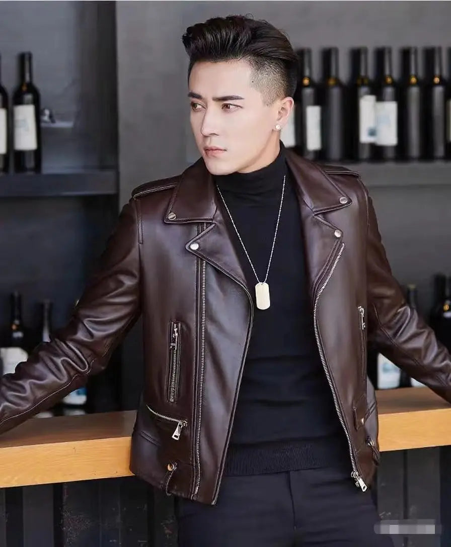 Printed Leather Jacket for Men in Spring Autumn with Lapel Zipper Trend Fashion Loose Casual Pu Leather Jacket