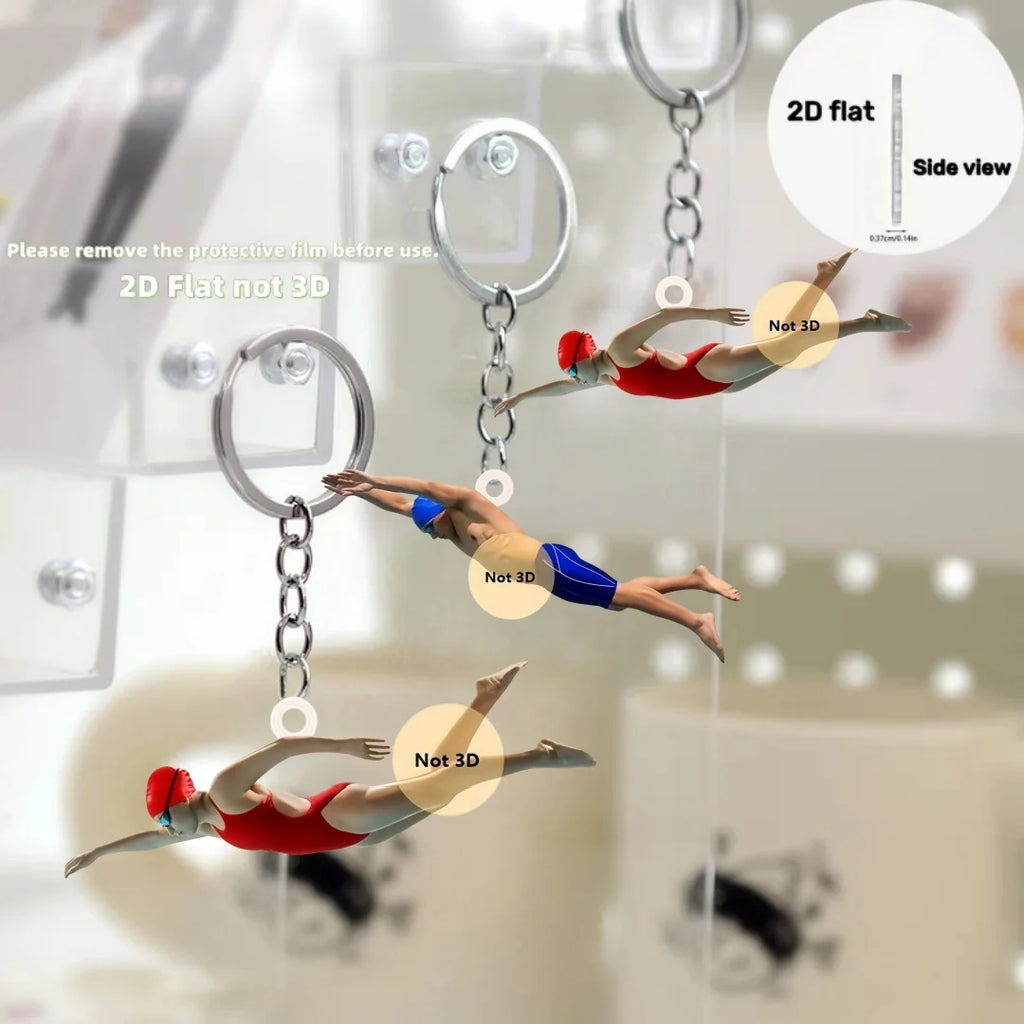Swimmer Keychain Pendant Swimming Sport Enthusiast 2D Flat Acrylic Ornament Charms Hanging Decoration for Bag Party Festive Gift