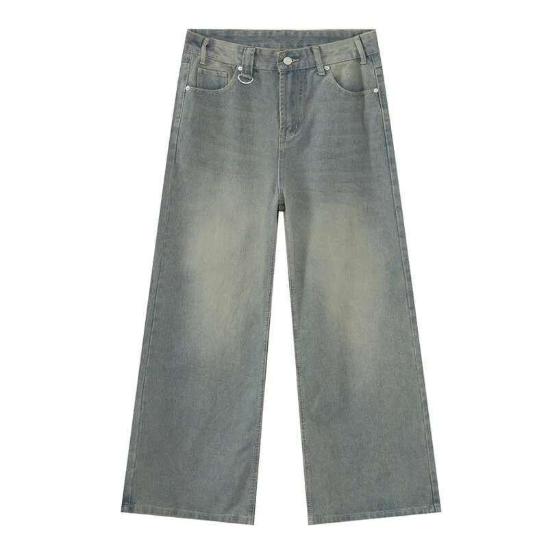 Iefb Camouflage wide leg denim jeans in faded gray wash with subtle distressing and silver-toned hardware.
