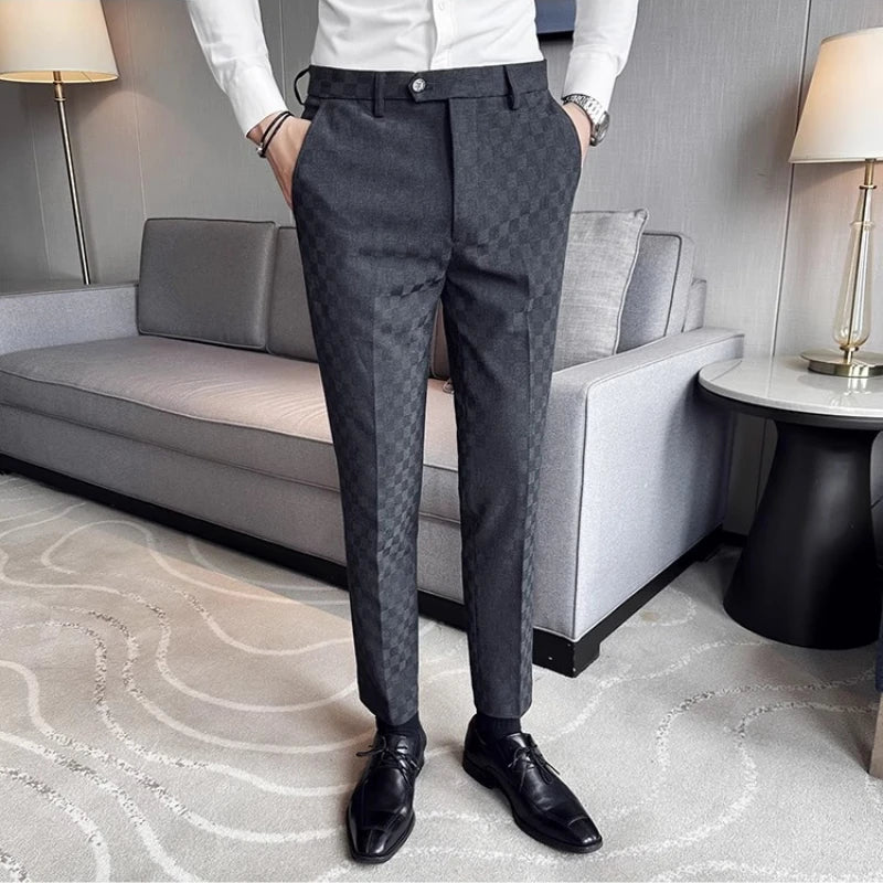 Men's Suit Pants Fashionable Slim Fit Business Social Office Formal Pants Wedding Social Party Men's Checkered Suit Pants