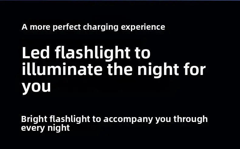 Une lampe torche à LED noire élégante au design moderne minimaliste est présentée avec, en parallèle, un affichage numérique de chargement rapide 120 W de la batterie de secours 20000 mAh, prenant en charge une sortie 5 V/2 A pour un éclairage efficace la nuit.