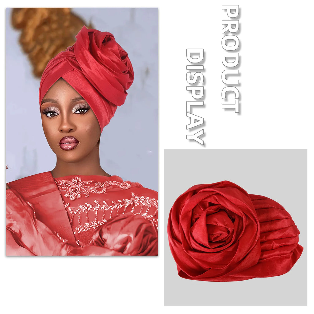 Elegant Big Flower Turban Cap for Women Elastic African Lady Head Wraps Islamic Headwear Headtie Bonnet Hat Turbante Mujer