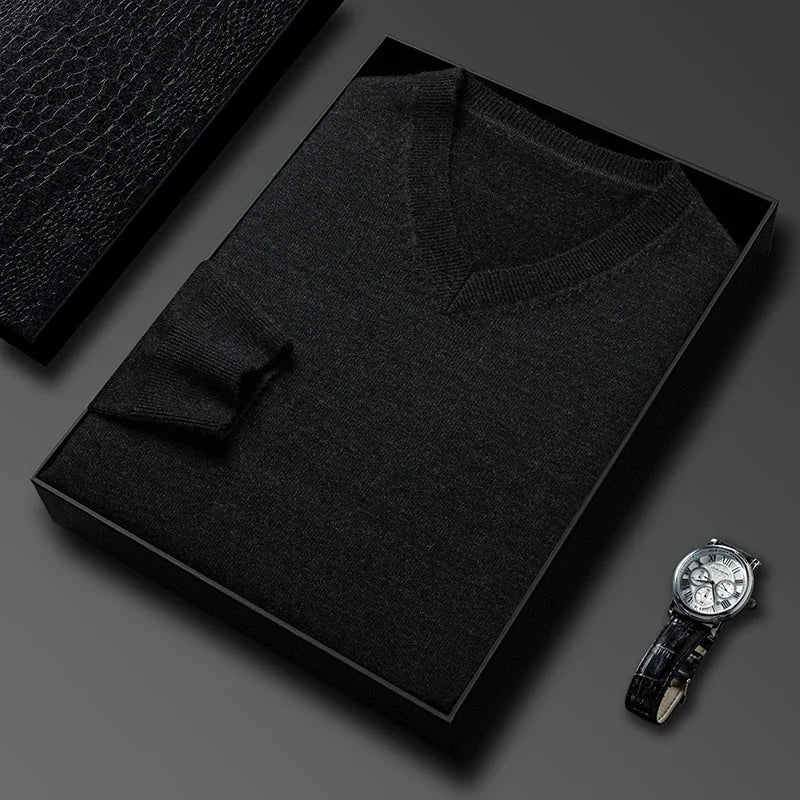 New Sweatwear Men's V Neck Basic Solid Color Sweaters Round Neck Elastic Pullovers Warm Autumn Knitted Oversized Sweater Men