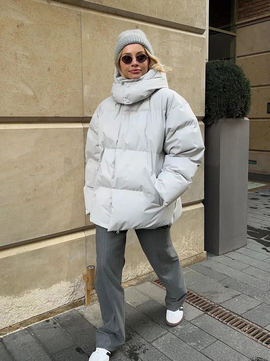 New Women Loose Cotton Padded Jacket Solid Hooded Parkas Coat Female Puffer Coat Winter Outwear