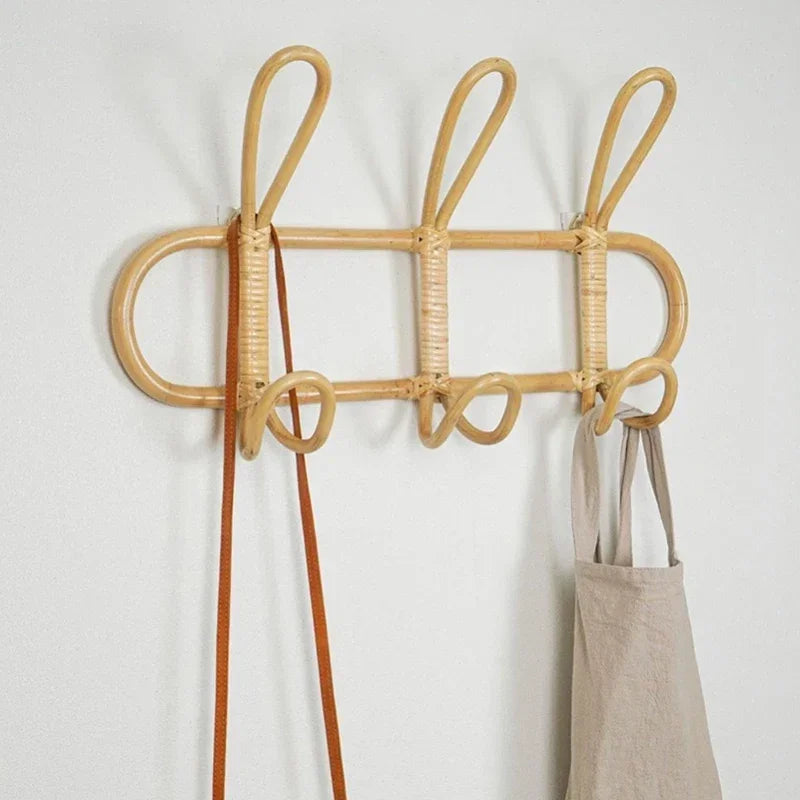Kids Room Clothing Storage Rack Rattan Wall Hooks Clothes Hat Hanging Hook Garments Organizer Decor Rattan Hanger For Children