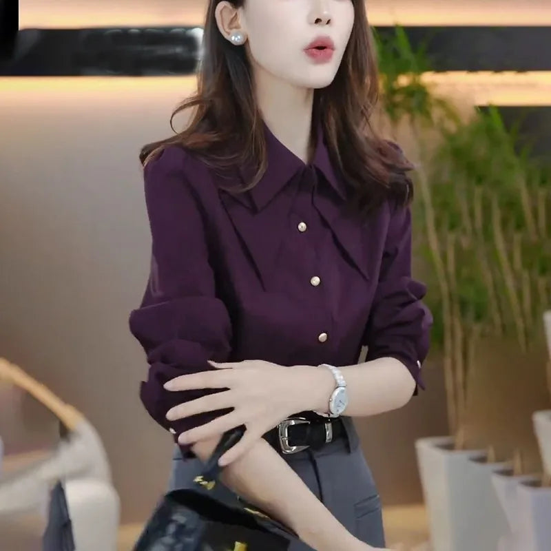 Long-sleeved Shirts For Women 2025 New Style Light Luxury And Western Style Loose Slim Tops