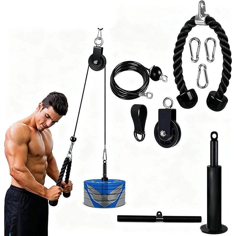 DIY Home Gym Complete Kit, Silent Stainless Steel Cable Pulley System for Lat Pulldown, Low Row and Chest Fly Strength Workout