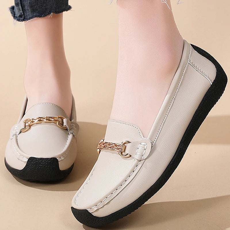 Woman Shoes Leather Casual Shoes With Low Heels Loafers Women's Flats 2025 New Zapatos De Mujer Elegant Heel Footwear Women