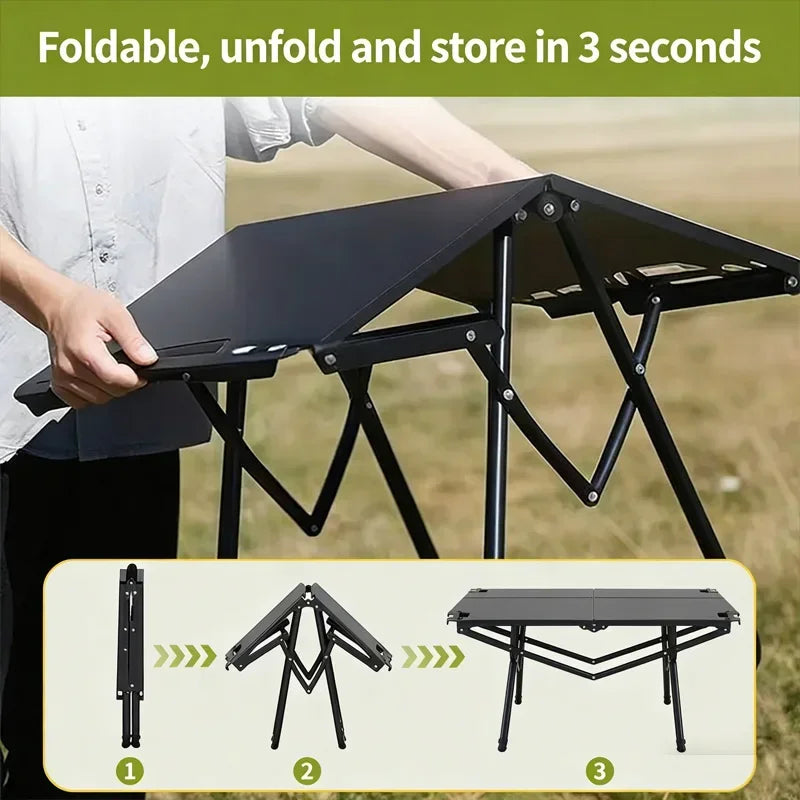 Folding outdoor camping table, portable picnic table, foldable compact travel, camping, and picnic table