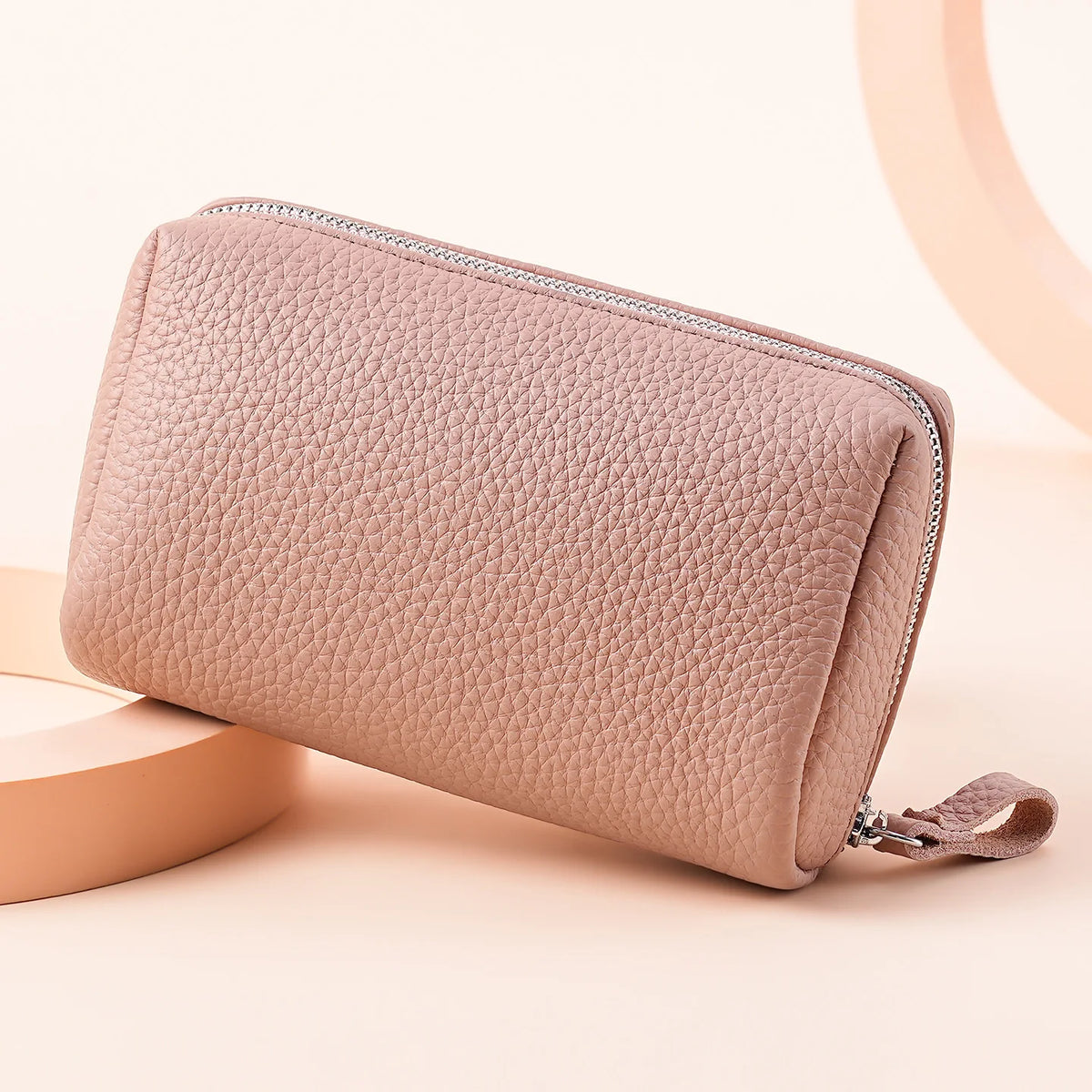 Leather Travel Toiletry Bag for Women, Mini Cosmetic Pouch Organizer with 3 Dividers, Easy Clean Makeup Bag for Purse