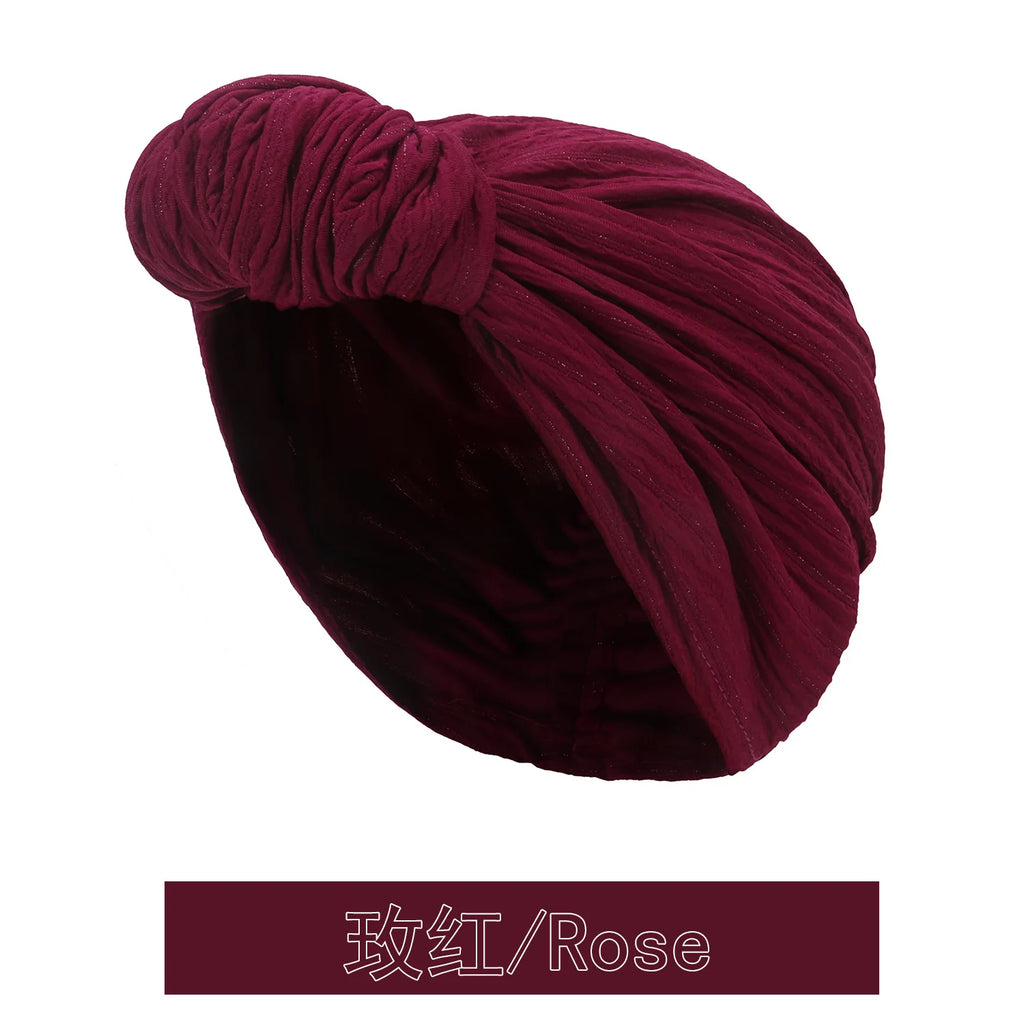 Fashion Women Shine Silver Wire Knot Turban Cap Autumn Winter Warm Headwear Bonnet Casual Streetwear Female Muslim Indian Hats
