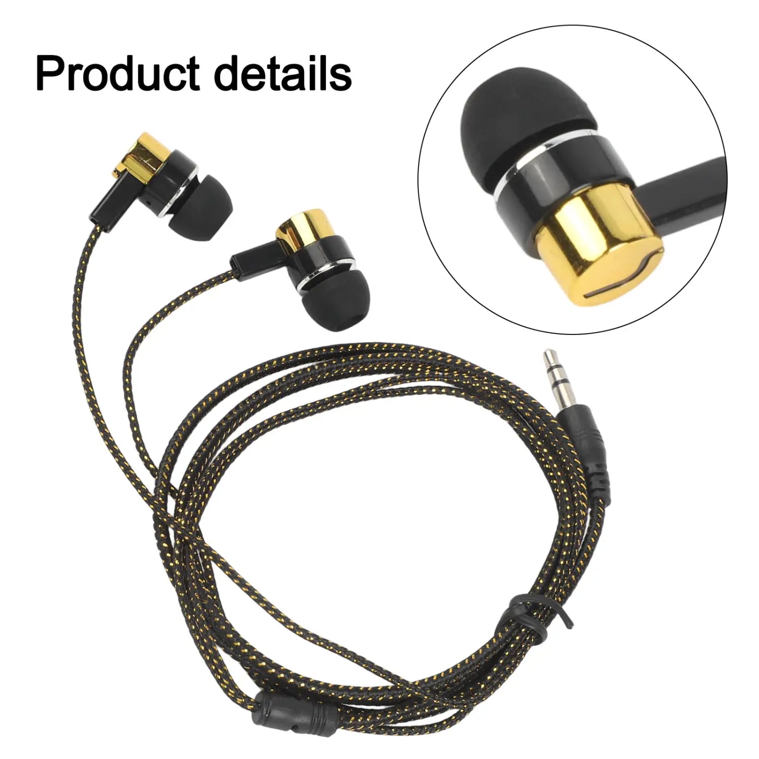 Schwarze und goldene Bass-Stereo-Kopfhörer für den In-Ear-Bereich mit geflochtenem Kabel und Lautstärkeregelung, mit 3,5-mm-Klinkenstecker zur Verwendung mit Stereo-Kopfhörern
