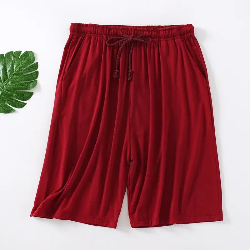 Herren-Modal-Cotton-Loungewear-Shorts in Rot mit elastischem Bund und passendem Kordelzug.
