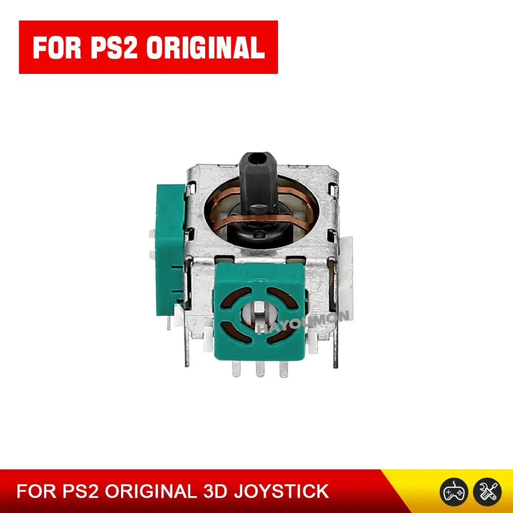 ps2 analog stick joystick replacement featuring a silver metallic 3d analog stick with teal plastic components and a black central shaft.
