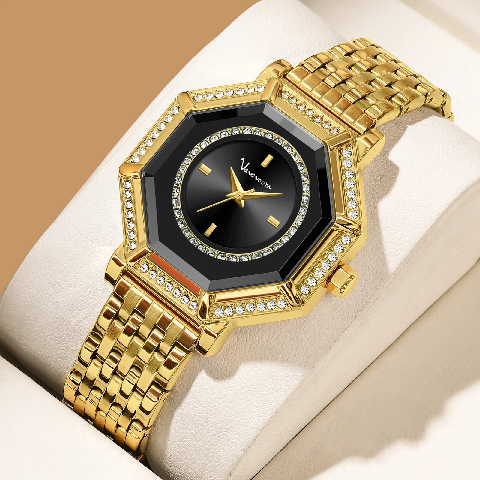 2025 New Women Gorgeous Quartz Watch Original Geometric Rhinestone Stainless Steel Waterproof Casual Banquet Dress Girls Watches