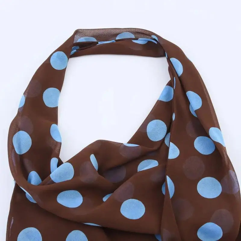 Chic Summer Outfits Women's Polka Dot Midi Skirt Set with Scarf Halter Design