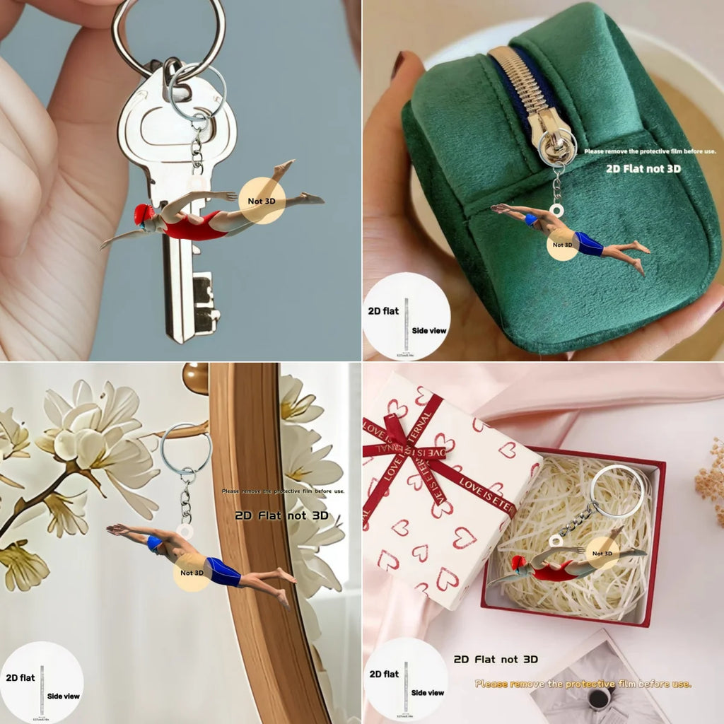 Swimmer Keychain Pendant Swimming Sport Enthusiast 2D Flat Acrylic Ornament Charms Hanging Decoration for Bag Party Festive Gift