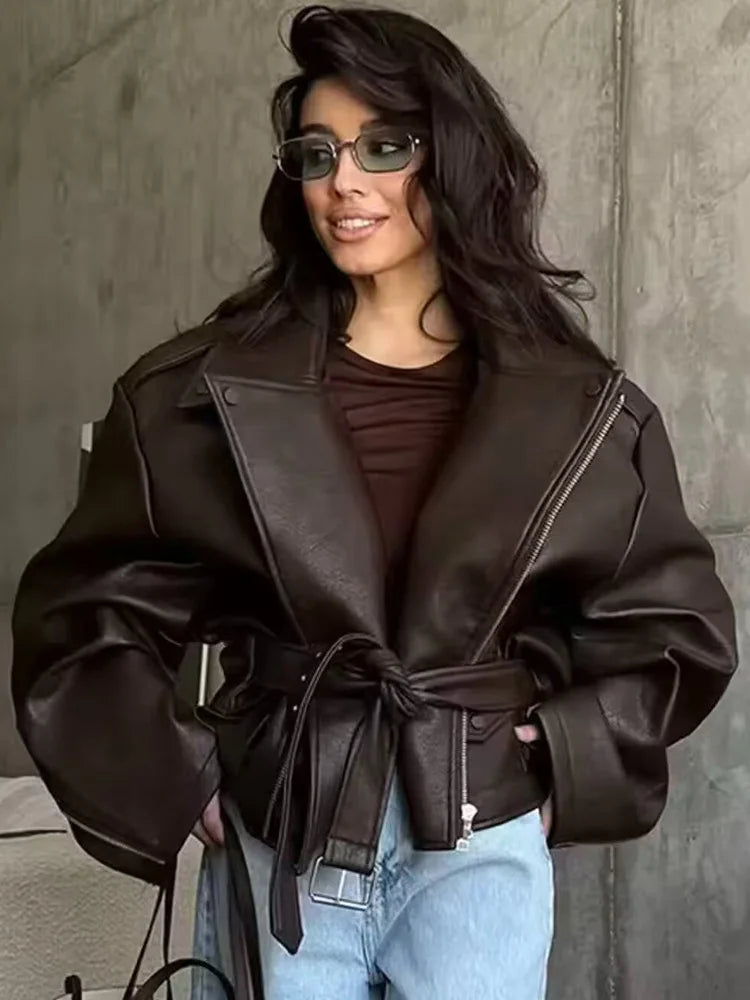 HH Women Winter Jackets Solid Turn-Down Collar Pocket Women Fashion Long Sleeves Short Loose Leather Belt Warm Coats Trendy