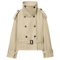 Women's Trench Coat Khaki Short Stand Collar Double Breasted Long Sleeve Jacket 2026Spring Autumn New Lady Casual Street Outwear
