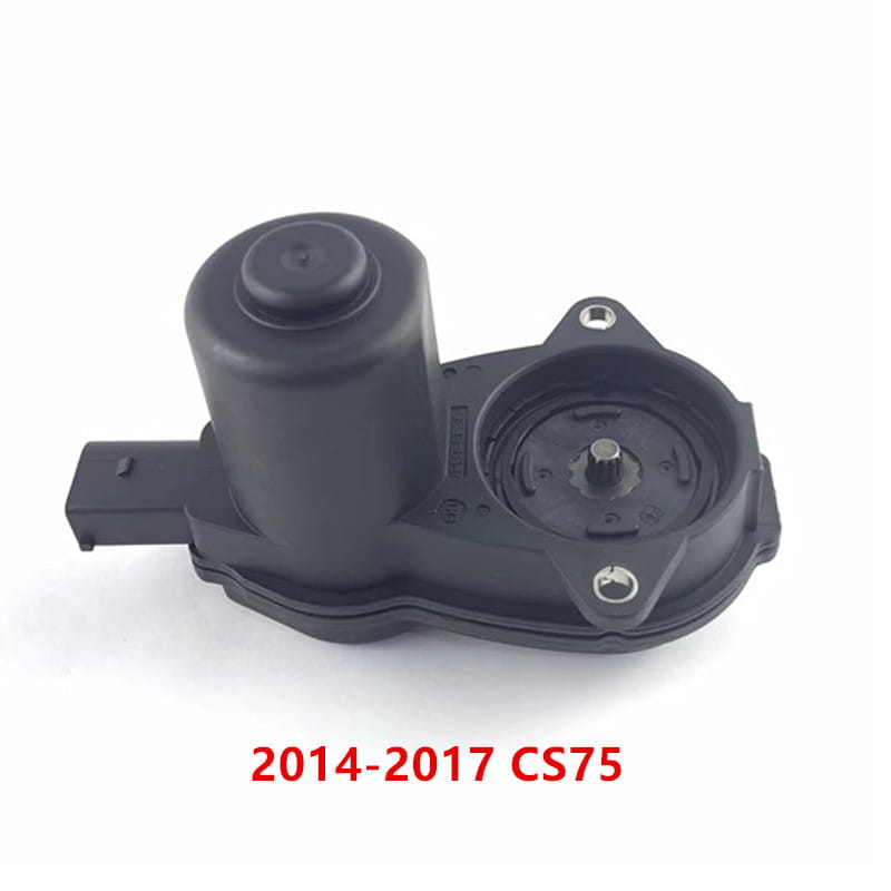 Schwarzer Kunststoff-Automatikgetriebe-Schaltmotor, dargestellt mit der Rückseite für den hinteren Bremsaktuator-Motor von Changan Cs75 für die Jahre 2014–2017.