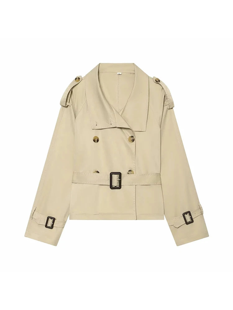 Women Fall Street Fashion Trench Coat Elegant Women Turtleneck Double Breasted Solid Long Sleeve Belted Jacket Casual Lady Coats