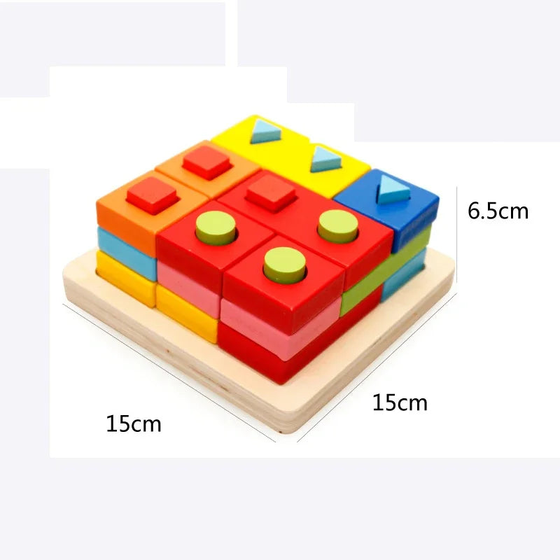 Baby Toys Geometric Wooden Blocks Shape Assembled Board Montessori Teaching Leaning Education Building Chopping Block Match Toy
