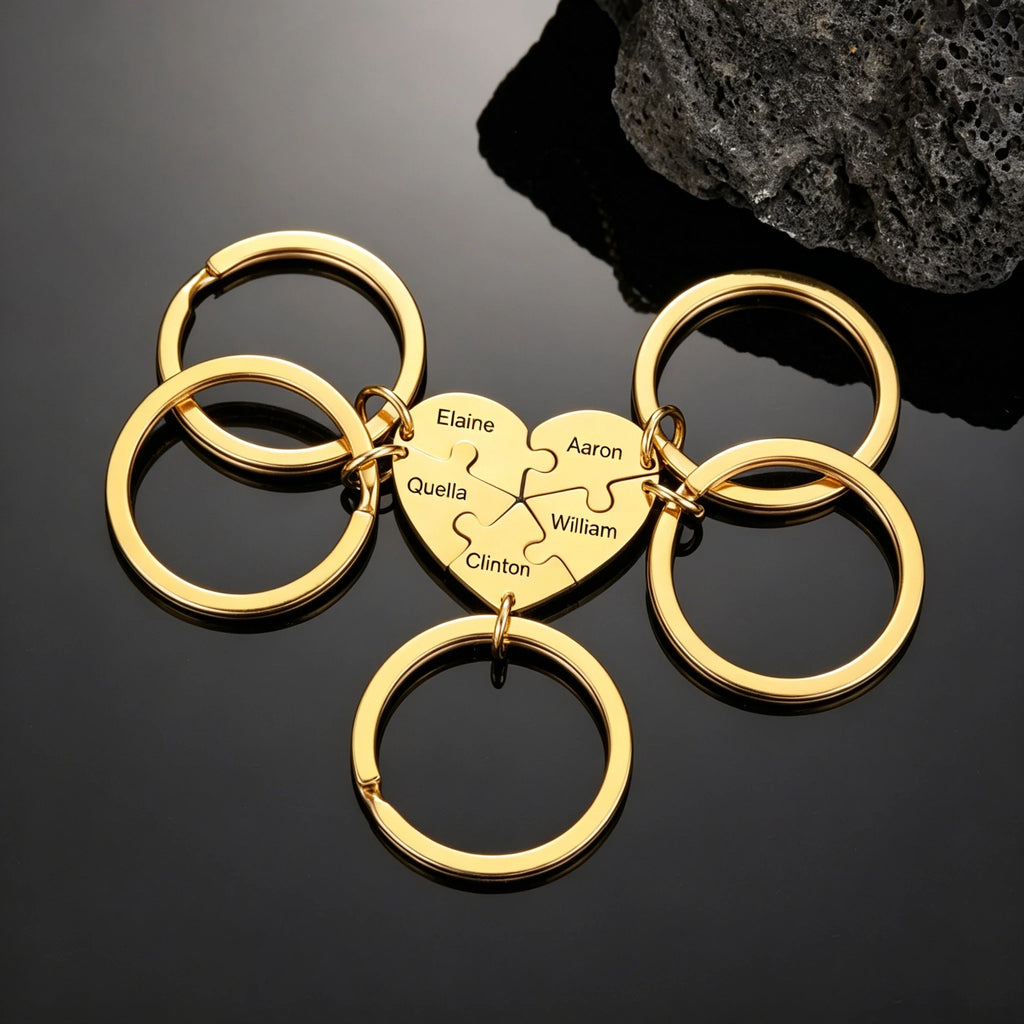 Personalized Heart Keychain Name Custom Puzzle Family Mother Child Kid Gift For Women Men Couple Stainless Steel Jewelry Gift