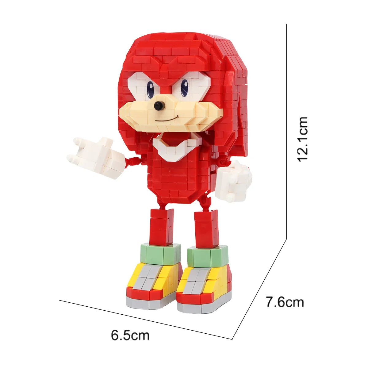 ソニックのビルディングブロックフィギュアセットより、連結式のビルディングブロックレンガで作られた、赤とベージュのナックルズ（ハリネズミ類）のフィギュア。