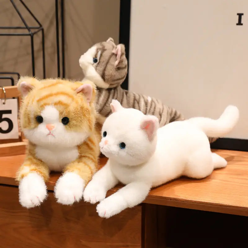 adorable plush toys soft cute kitten stuffed animals pillow in soft orange white and gray with embroidered facial features made of plush material