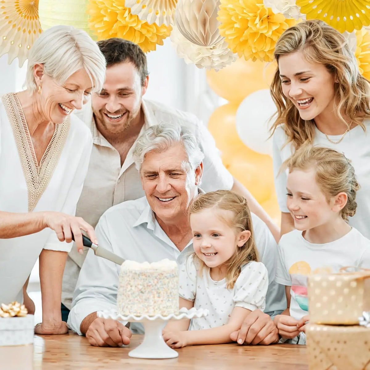 Yellow Party Decorations Yellow and Cream Paper Fans Paper Lanterns Pom Poms Flowers for Baby Shower Birthday Wedding Party