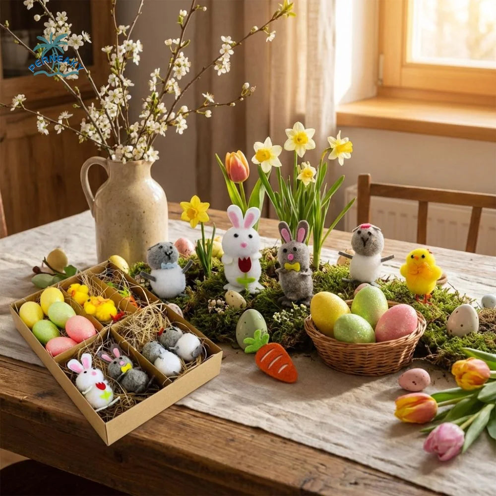 Fun Happy Easter Easter Eggs Chick Ornament Handmade Cute Bunny Chicken Realistic Rabbit Figurine DIY Decoration