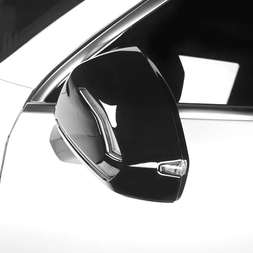 black glossy Hyundai Palisade led mirror cover with integrated led turn signal for 2020-2025 models shown from the back side
